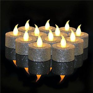 LED Silver Candles Battery Operated, Pack of 12, Flameless Tea Lights Candles